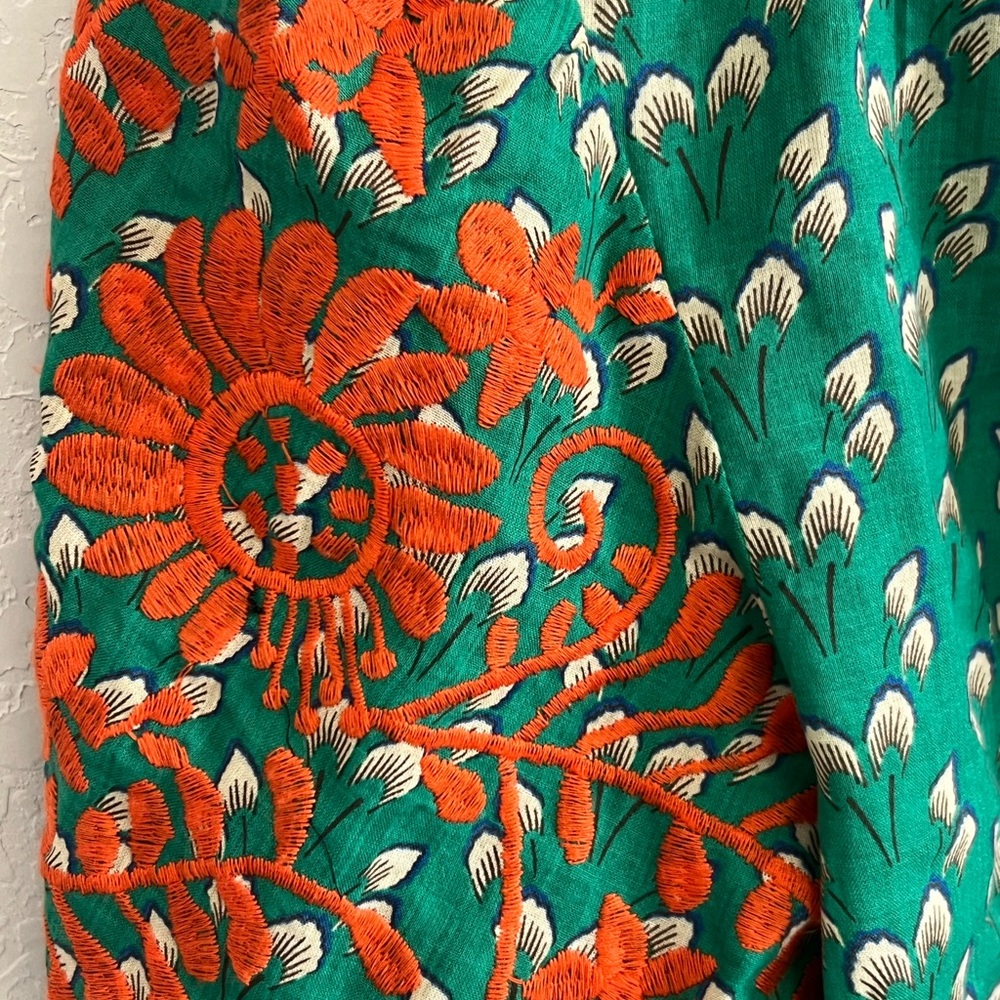 THML Verde Mock Neck Embroidered Puff Sleeve Top-Green THML